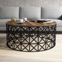 Hanah Home Selin Metal Ferforje Mesa de Centro Nogal y Negro